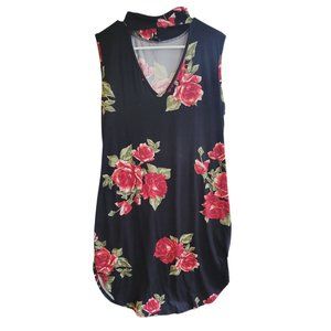 Mock Neck Black Floral Print Dress